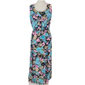 Mister Robert Vintage Floral Maxi Shirt Dress Sleeveless Button Front